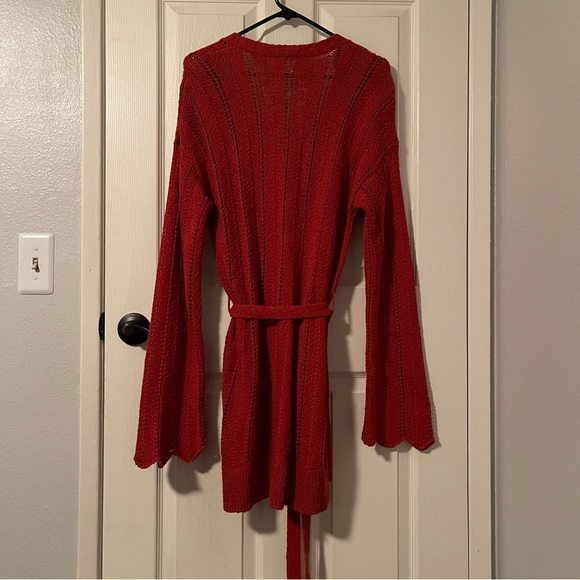 Anthropologie Meadow Rue Priscilla Pointelle Cardigan in Rust Red size M - Picture 8 of 10